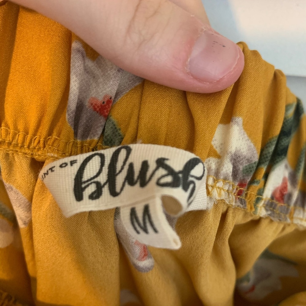 A off the shoulder floral mustard yellow dress